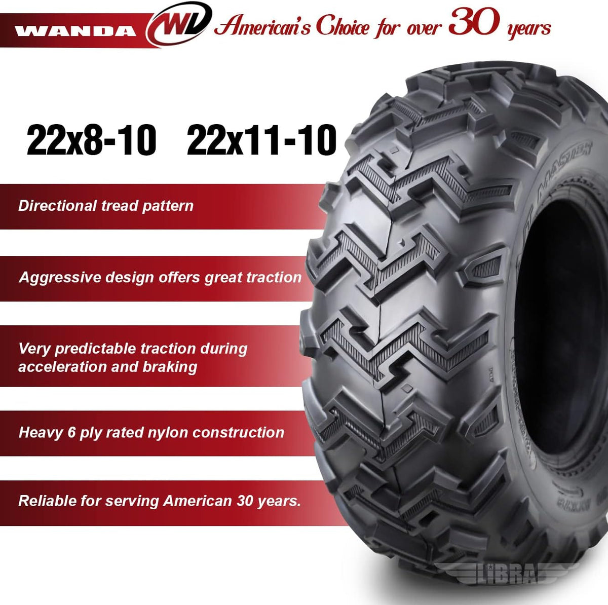 Set of 4 ATV UTV Tires 22x8-10 Front & 22x11-10 Rear 6 Ply K112