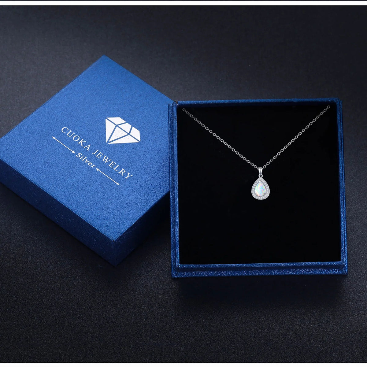 Opal Pendant Necklace 925 Sterling Silver Waterdrop Necklaces 18K White Gold Plated Opal Jewelry P349