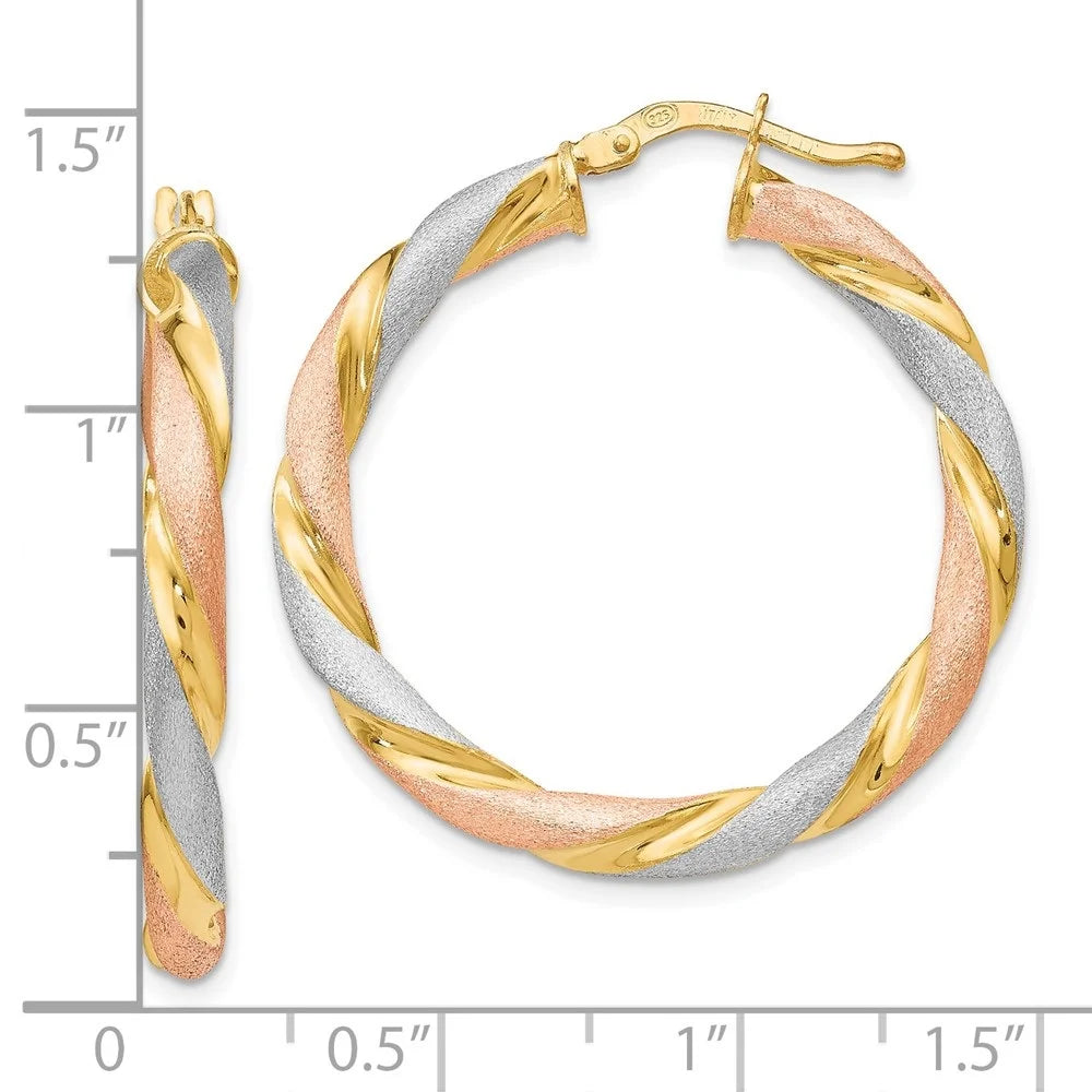 Tri-color Gold Twisted Hinged Hoop Earrings F872