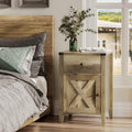 Rustic Oak Wood Look End Table with Cabinet and Drawer A282