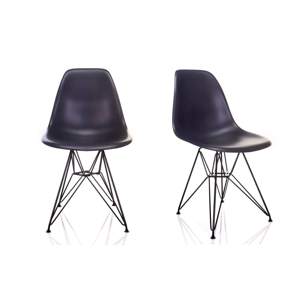 Carbon Gray Mid-Century Modern Dining Accent Side Chair with Black Steel Leg (Set of 2) I499588