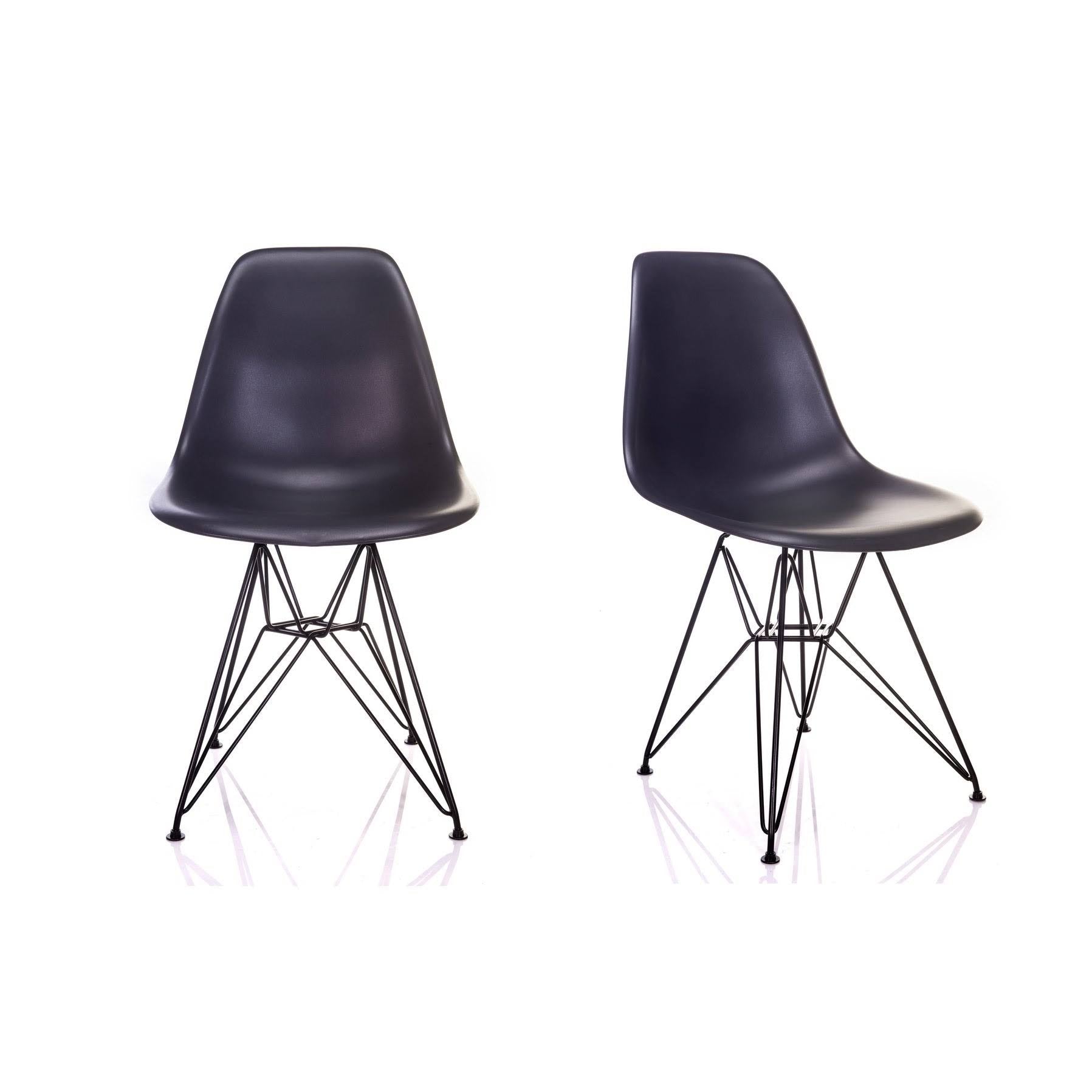 Carbon Gray Mid-Century Modern Dining Accent Side Chair with Black Steel Leg (Set of 2) I499588