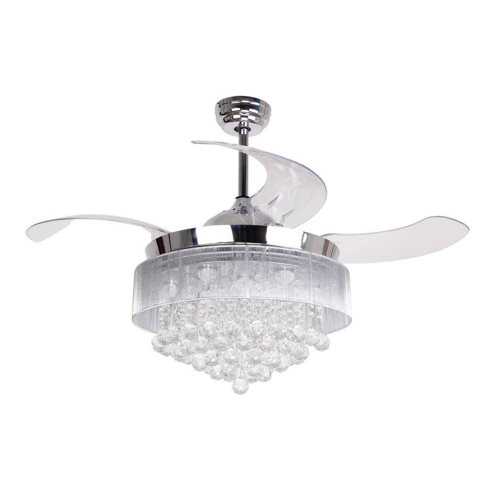 Crystal LED Chrome Retractable Blades Ceiling Fan with Light Kit and Remote Control G6160