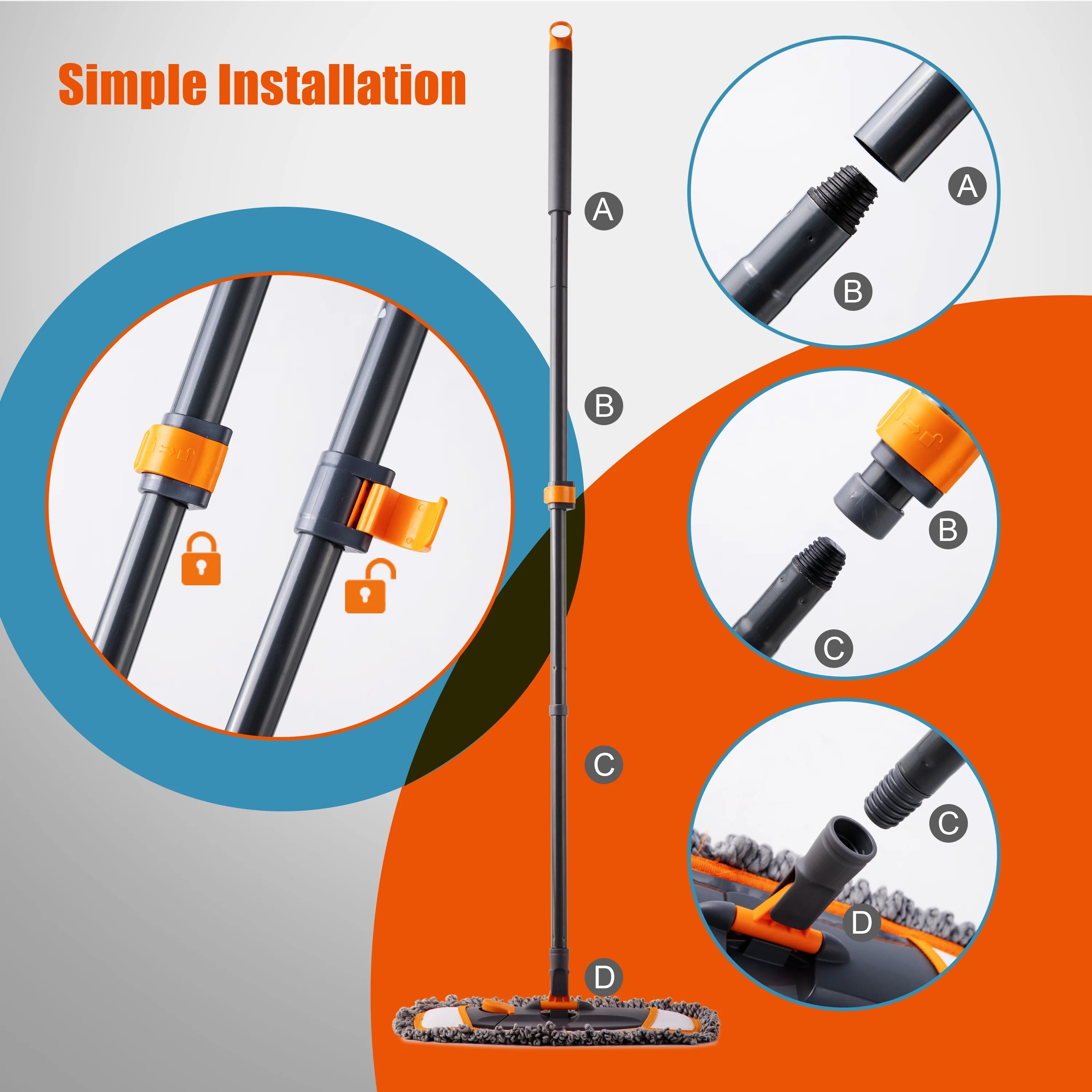 Dust Flat Mop with 3 Microfiber Mop Pads T140297