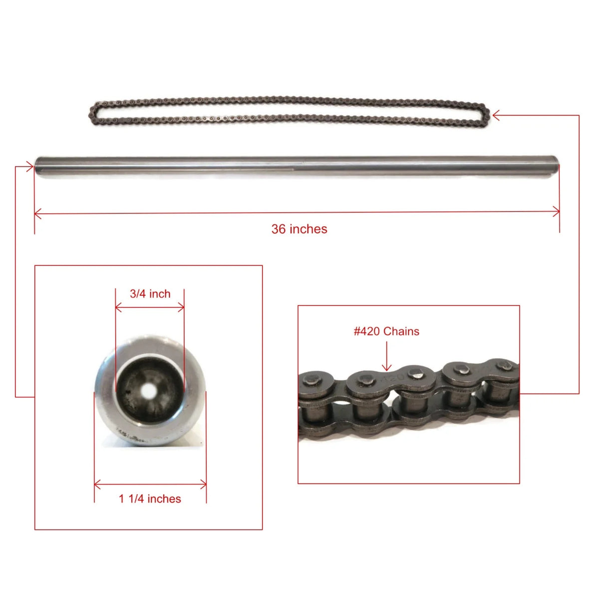 36 Inch Shaft Kit for Drift Trike Bikes with Bearing Hanger & Race Hubs Z10930