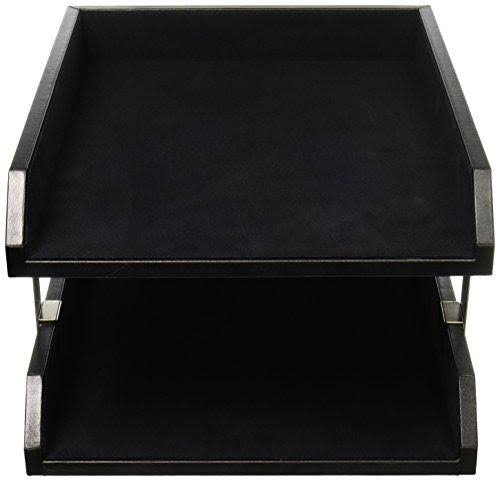 Black Leather Front Load Letter Trays with Gold Stacking Posts J180896
