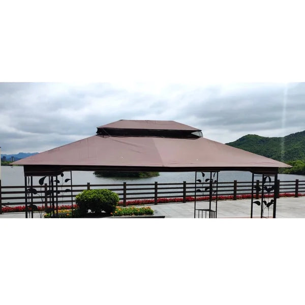 Brown Patio Double Roof Gazebo Replacement Canopy Top Fabric Y679768