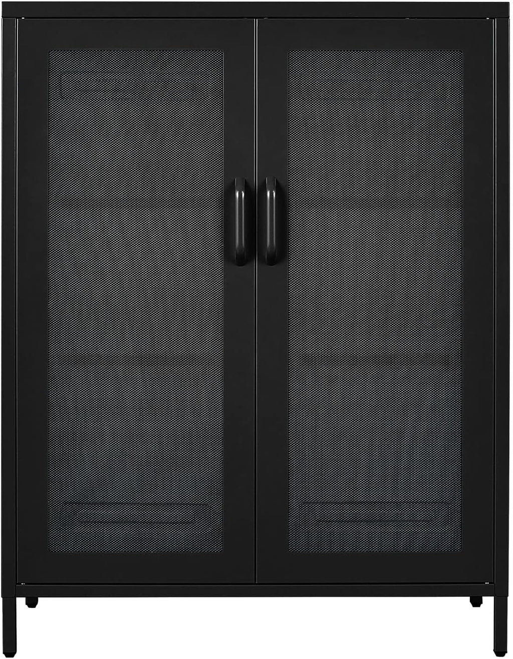 Metal Storage Cabinet with 2 Adjustable Shelves, 41.7 Black Garage Cabinets with Doors and Lock O397437