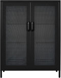 Metal Storage Cabinet with 2 Adjustable Shelves, 41.7 Black Garage Cabinets with Doors and Lock O397437