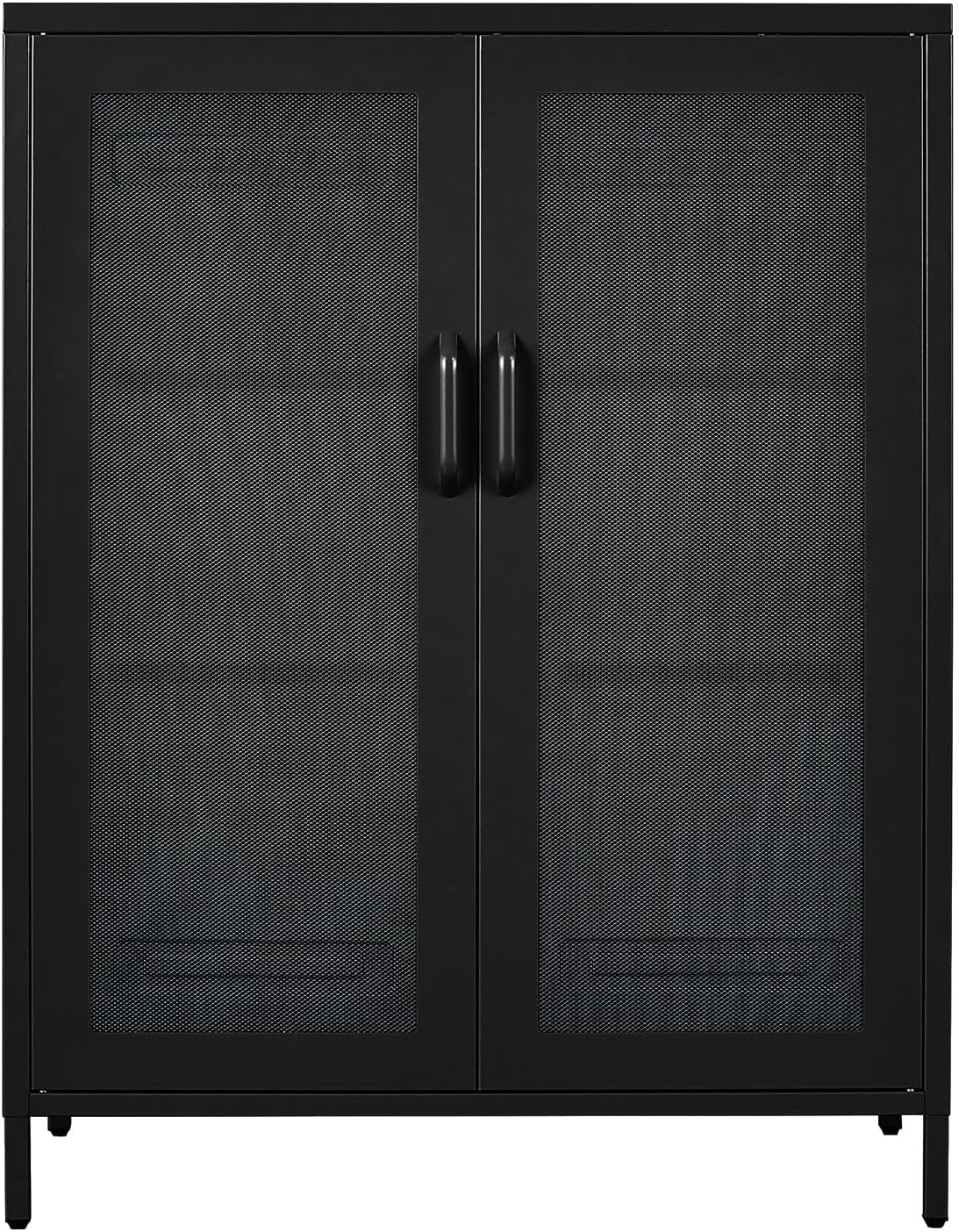 Metal Storage Cabinet with 2 Adjustable Shelves, 41.7 Black Garage Cabinets with Doors and Lock O397437