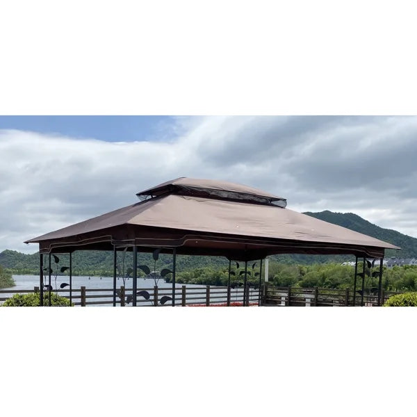 Brown Patio Double Roof Gazebo Replacement Canopy Top Fabric Y679768