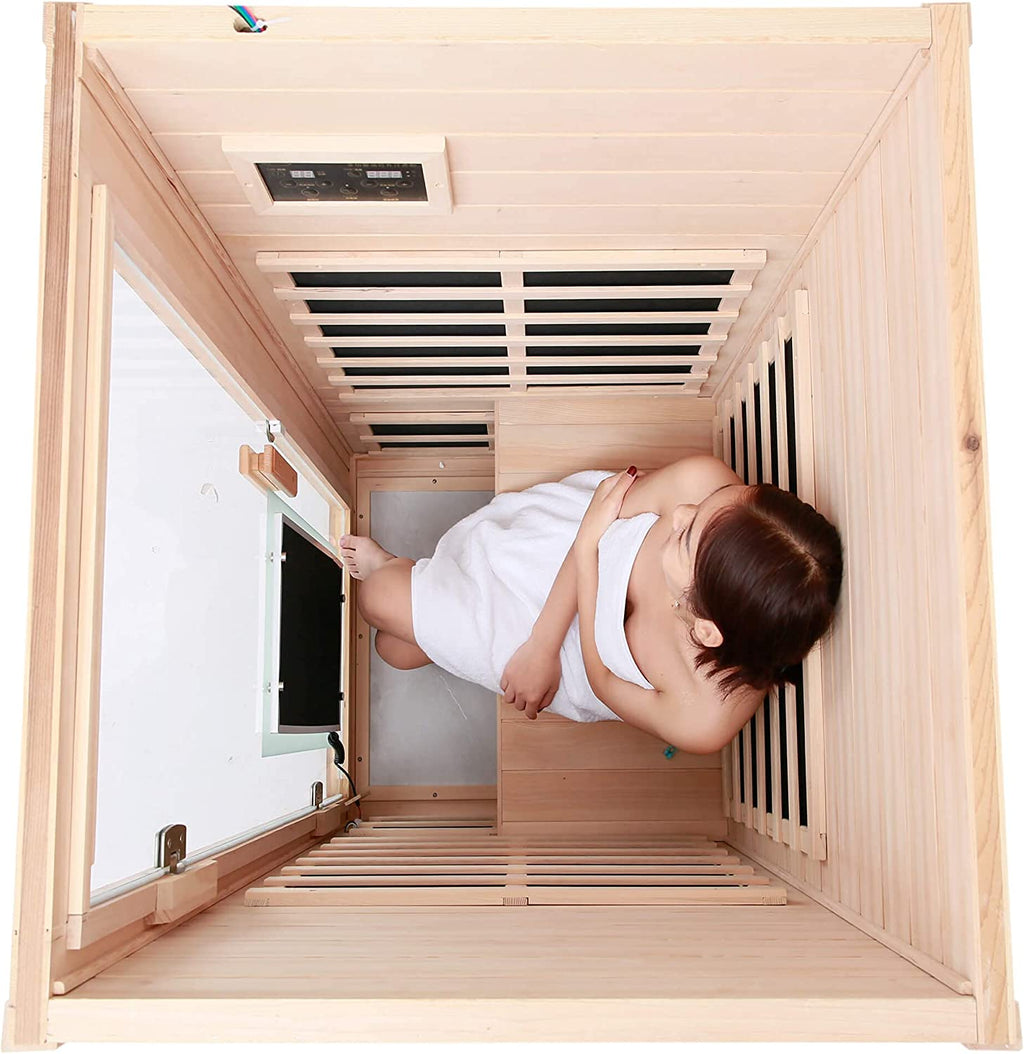 Far Infrared Wooden Sauna Room, 1-Person Size, 1350W, 8 Low EMF Heaters C3504