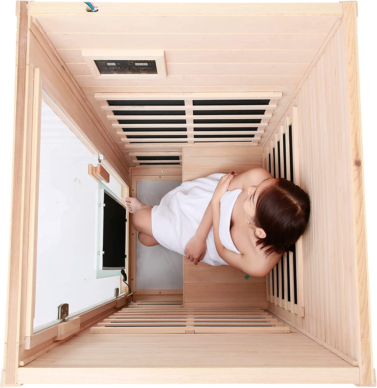 Far Infrared Wooden Sauna Room, 1-Person Size, 1350W, 8 Low EMF Heaters C3504