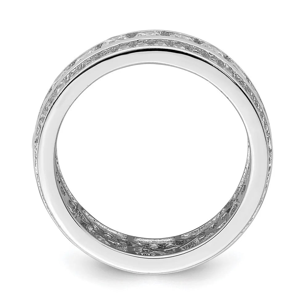 925 Sterling Silver Rhodium-plated CZ 3-row Eternity Ring Size 7 G450