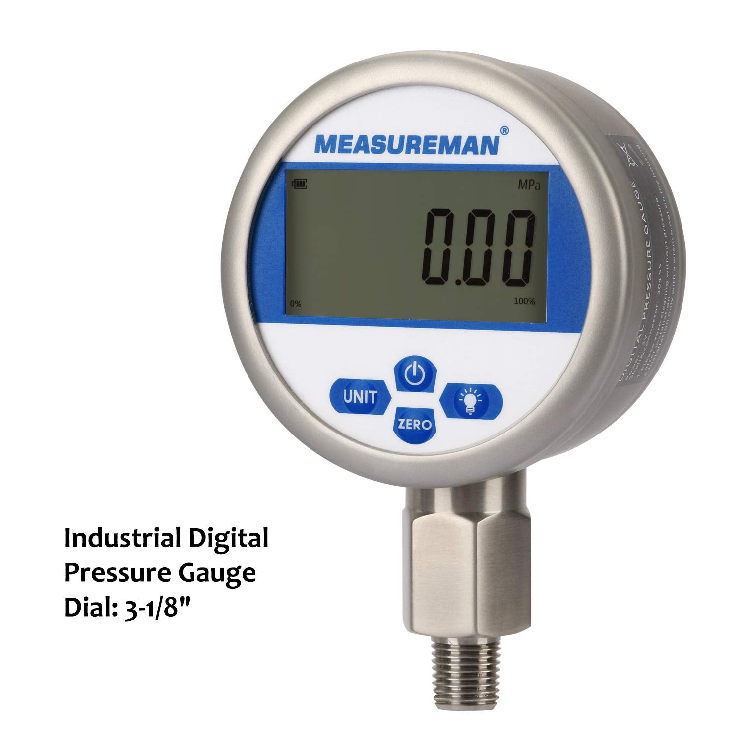 Digital Pressure Gauge 0-10000psi/bar, 1/4NPT, Stainless Steel Case X348821