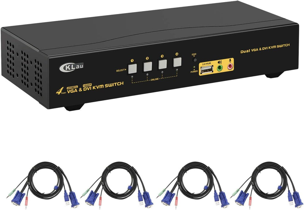 Dual Port Triple Monitor KVM Switch Displayport with Audio Output, USB 2.0 Hub and Cables T252921