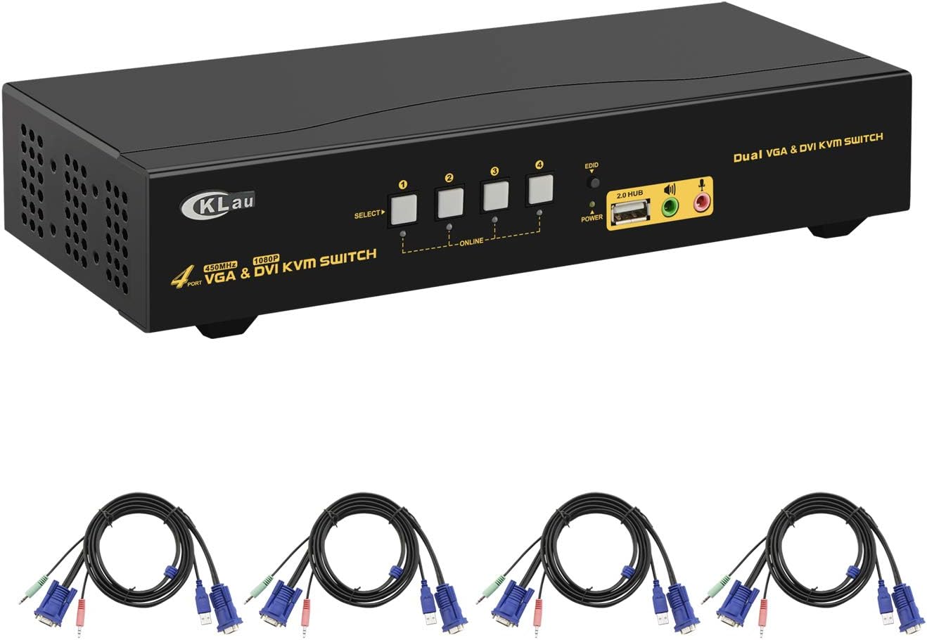 Dual Port Triple Monitor KVM Switch Displayport with Audio Output, USB 2.0 Hub and Cables T252921