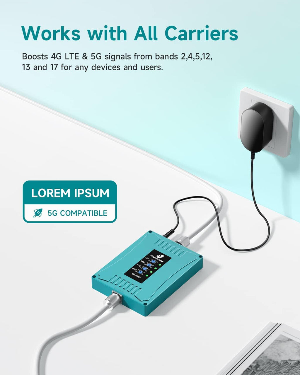 Cell Phone Signal Booster for 3G 4G LTE & 5G, Up to 4,500 sq ft Coverage C96978