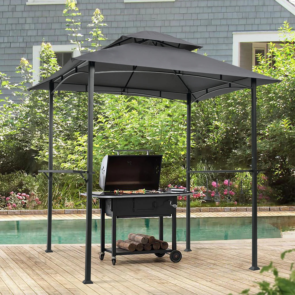Double Tier Steel Frame BBQ Grill Gazebo Canopy with Bar Counters Y645