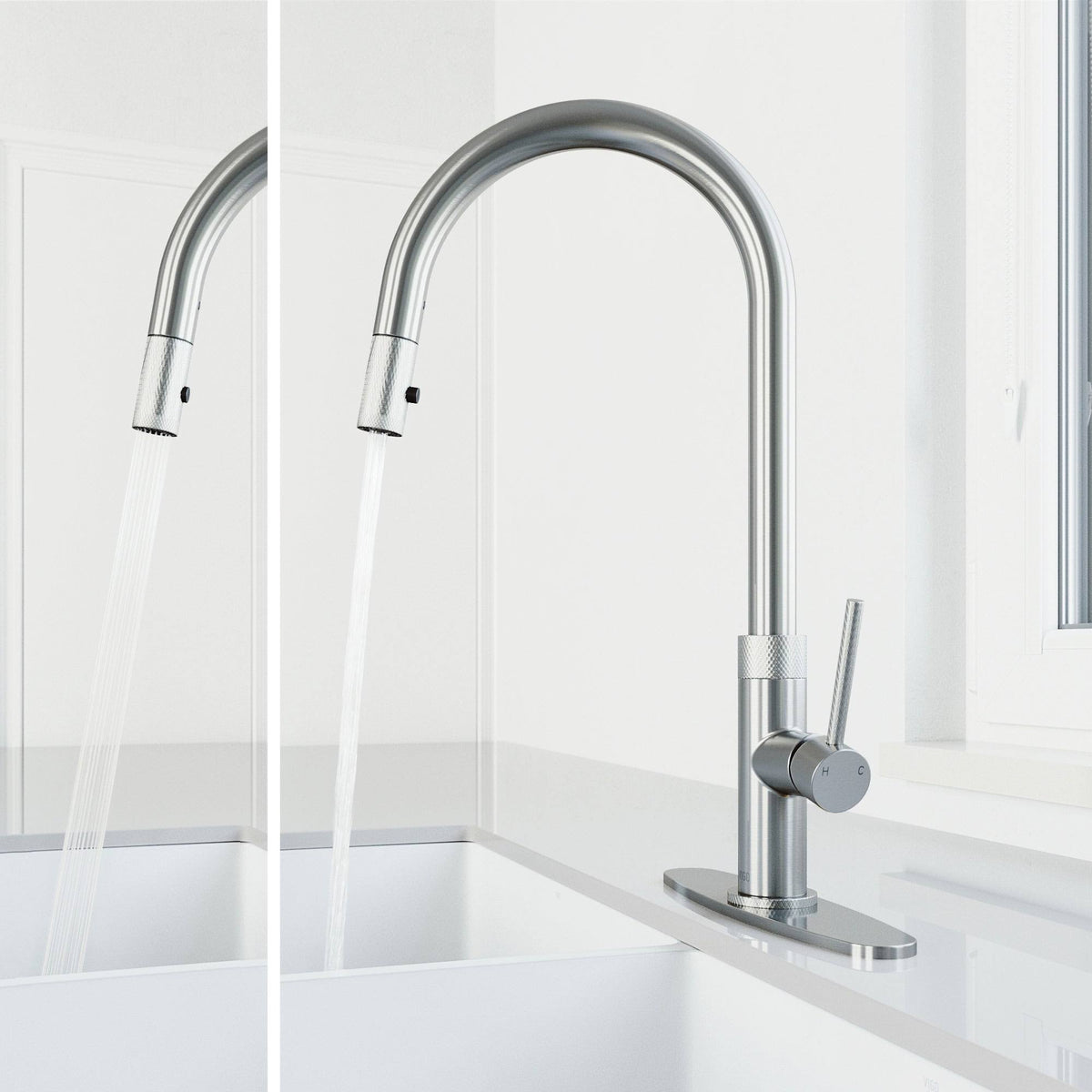 Stainless Steel Pull-Down Kitchen Faucet with Deck Plate Q5766