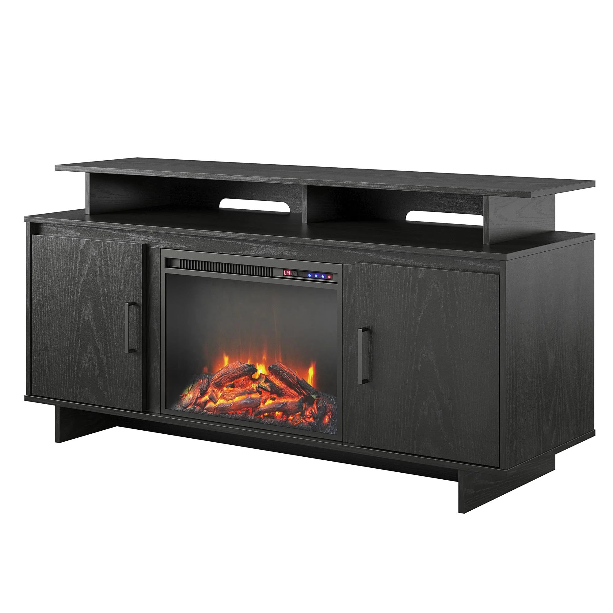 Electric Fireplace TV Console with Storage Cabinets, Black Oak R4042