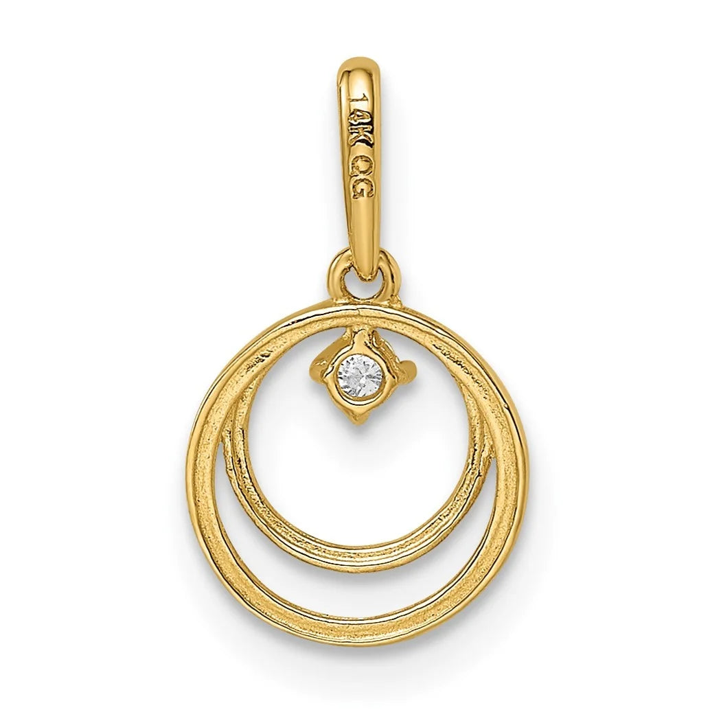 14k Gold CZ Circle Pendant Necklace I20558