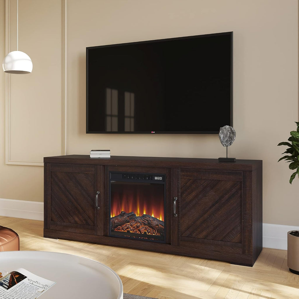 Electric Fireplace TV Stand with Storage Cabinets and Infrared Heater C7515