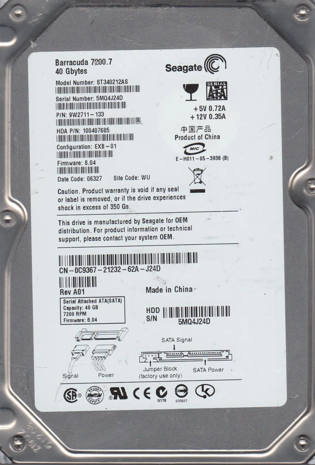 40GB SATA 3.5 Hard Drive X48313