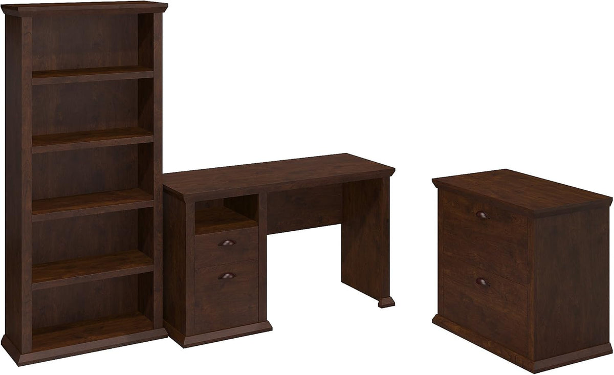 Antique Cherry 50W Desk with 5 Shelf Bookcase T386