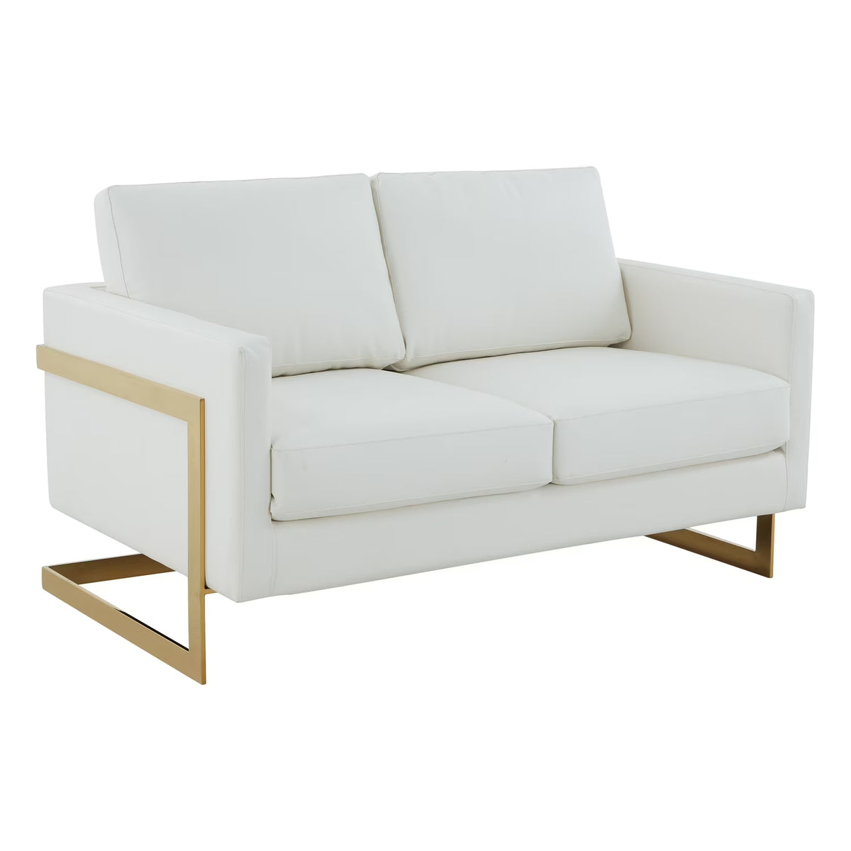 Modern Mid-Century Upholstered Leather Loveseat with Gold Frame N217