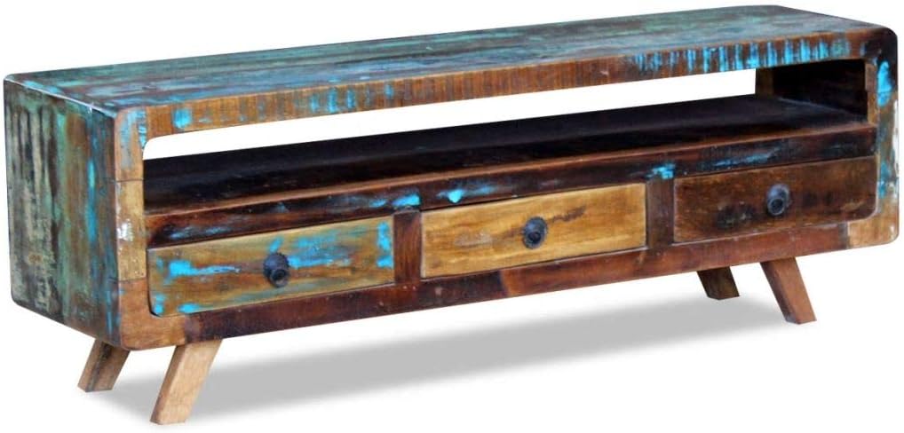 Vintage TV Stand with 3 Drawers Solid Reclaimed Wood Y937182