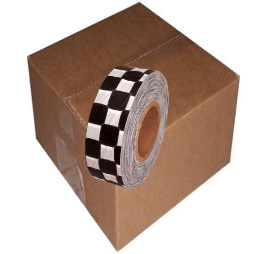 White and Black Checkerboard Flagging Tape 1 3/16 x 22 x 300 ft Roll Non-Adhesive (12 Roll/Case) J3824