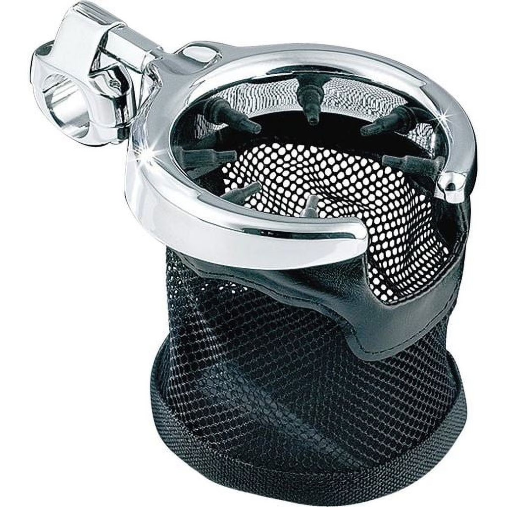 Chrome Motorcycle Handlebar Cup Holder with Mesh Basket Z84124