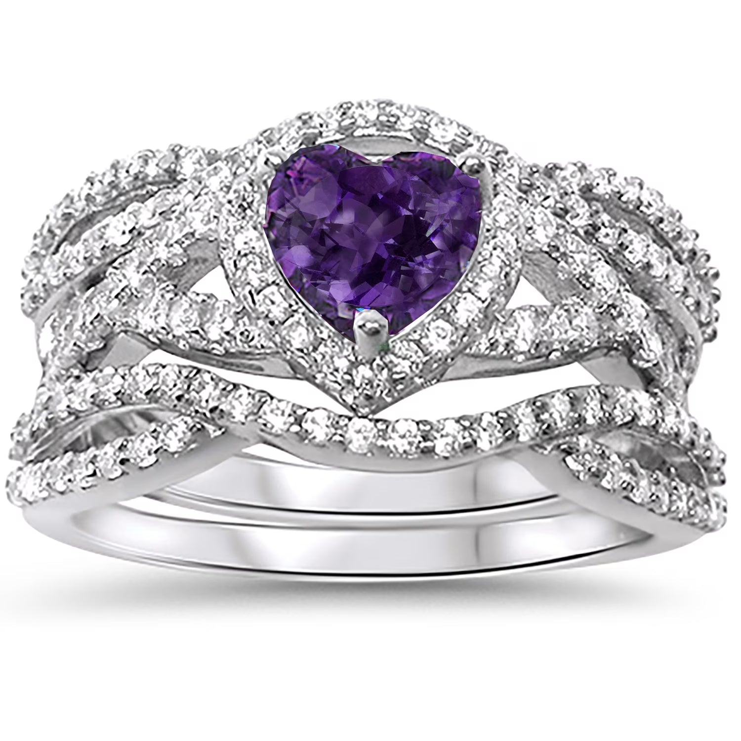 Purple Heart Sterling Silver Ring Guard Wrap Set Size 5 M829