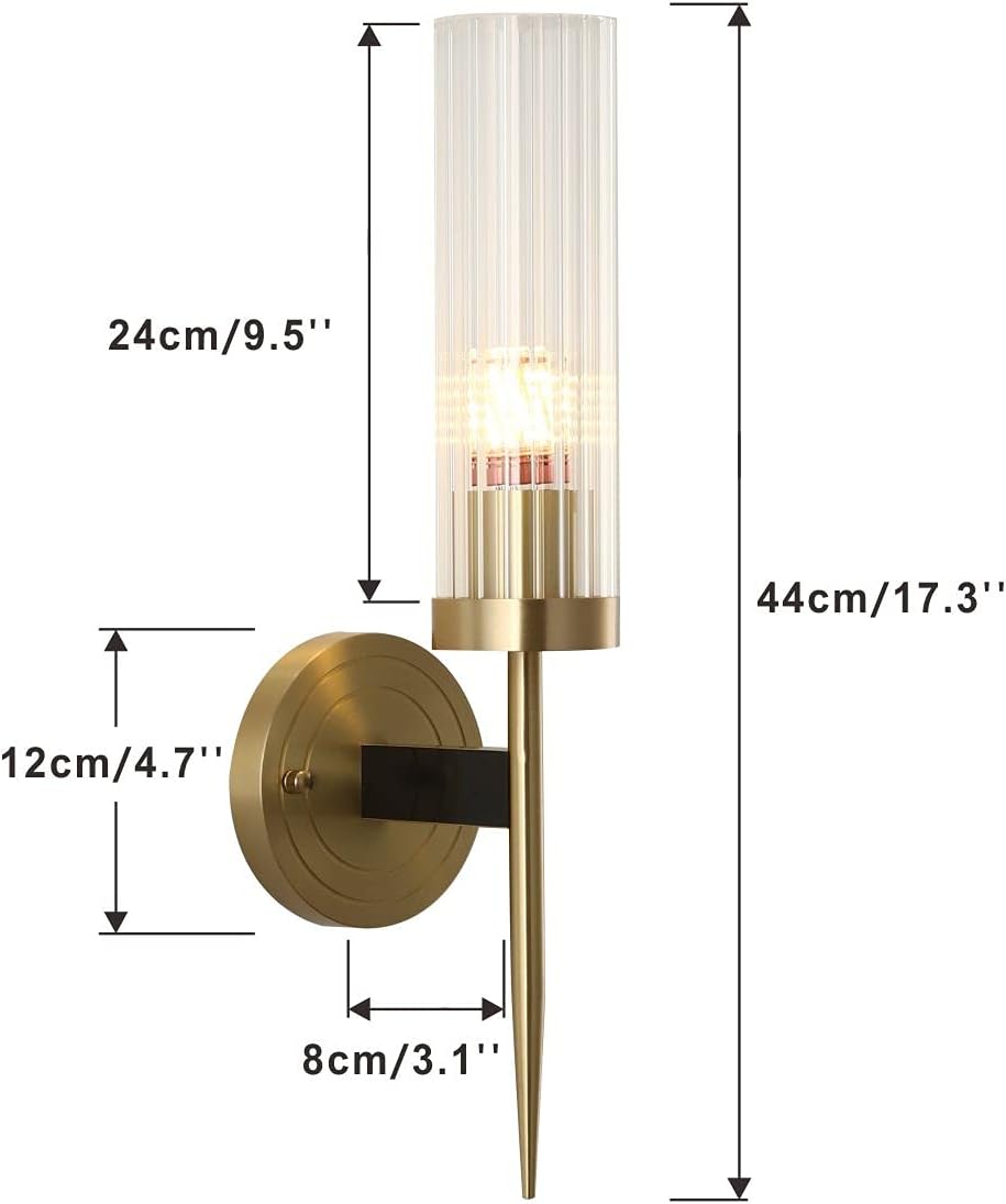 Modern Wall Sconce Clear with Crystal Cylindrical Lampshade 1-Light Brass 2Pack T4025