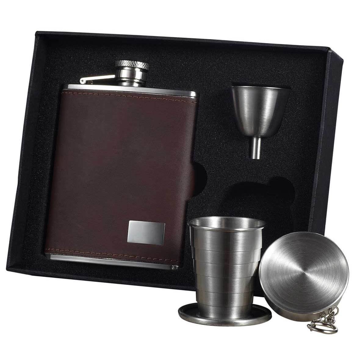 Dark Brown Leather 6oz Flask G243