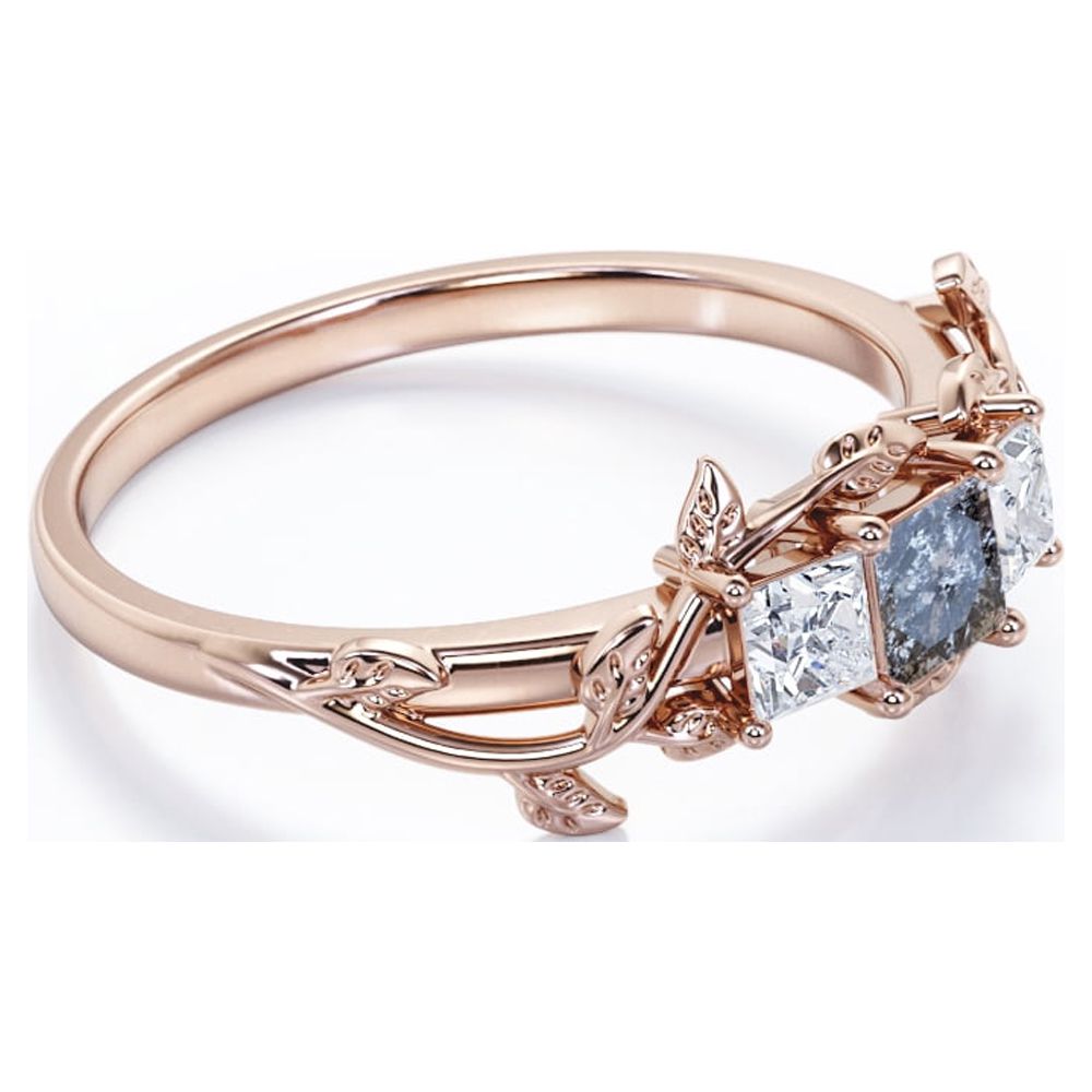 Triple Stone Engagement Ring with Salt and Pepper Diamond and Moissanite H609078