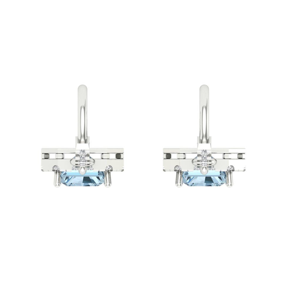 14K White Gold Emerald Cut Halo Drop Dangle Earrings L348