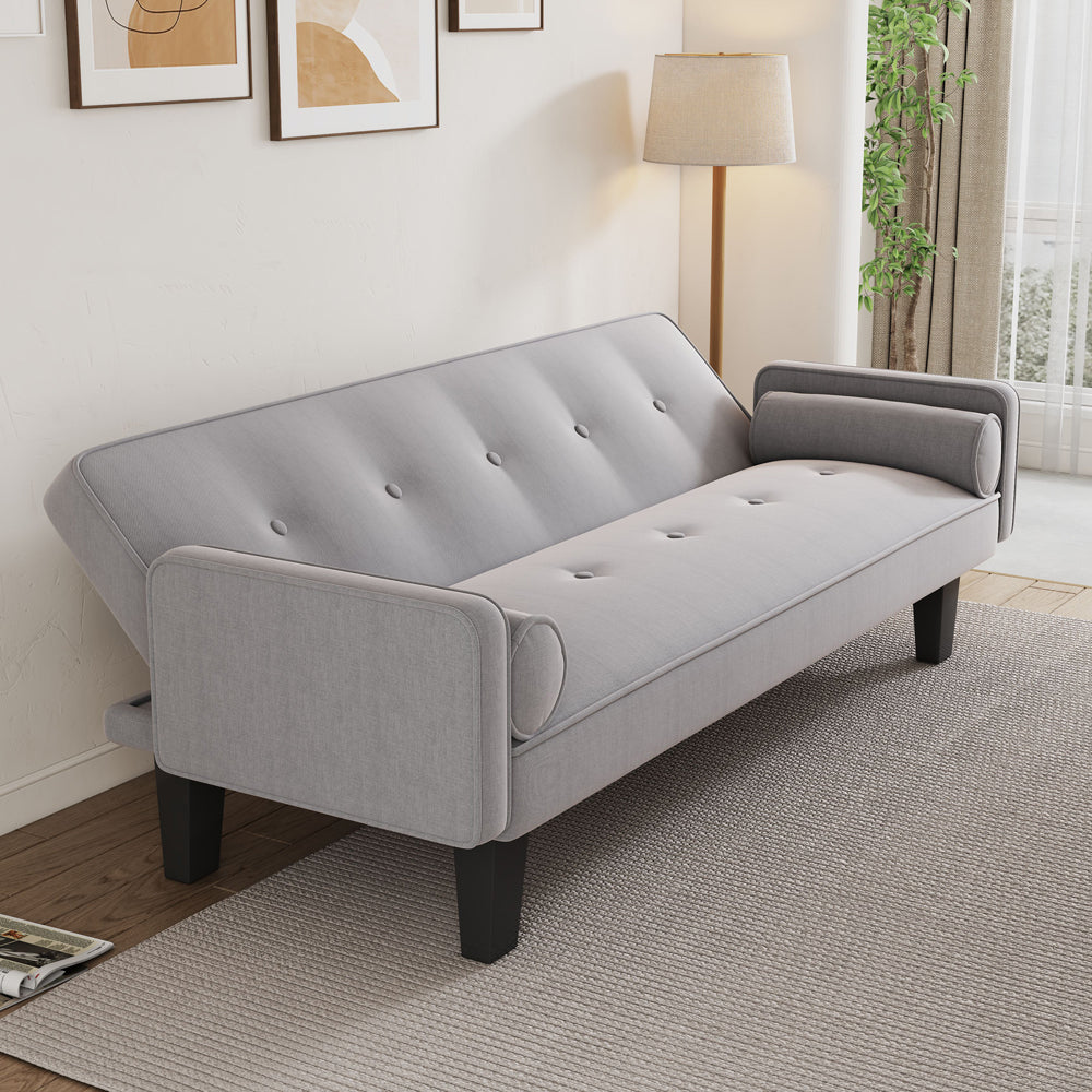 Dark Grey Cotton Linen Sleeper Sofa Bed with Two Pillows F942
