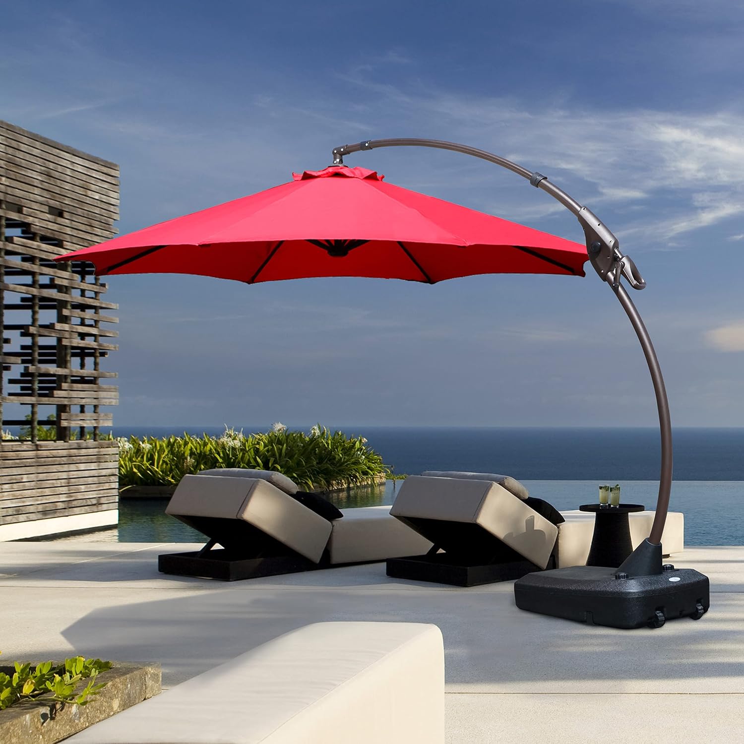 11 FT Curvy Aluminum Offset Cantilever Umbrella with Base Y348