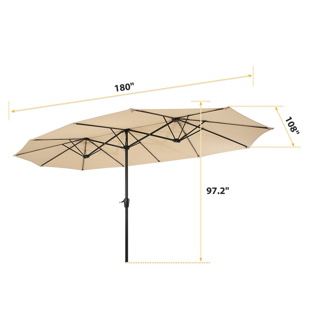 Tan Double-Sided Rectangular Patio Market Umbrella with Crank H599512