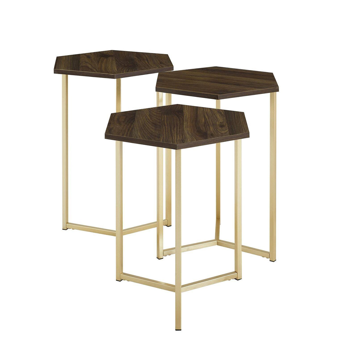Set of 3 Geometric Nesting Accent Tables Dark Walnut/Gold L411