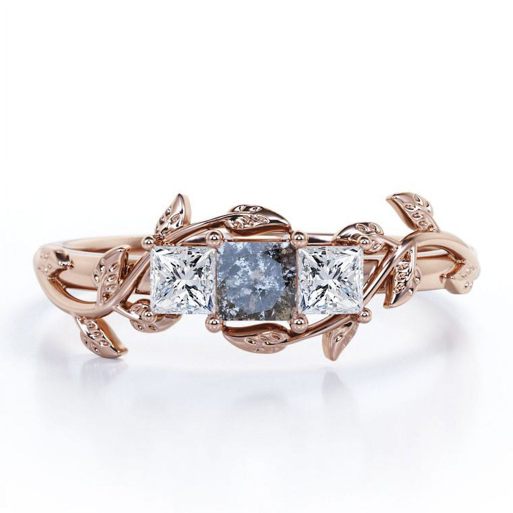 Triple Stone Engagement Ring with Salt and Pepper Diamond and Moissanite H609078