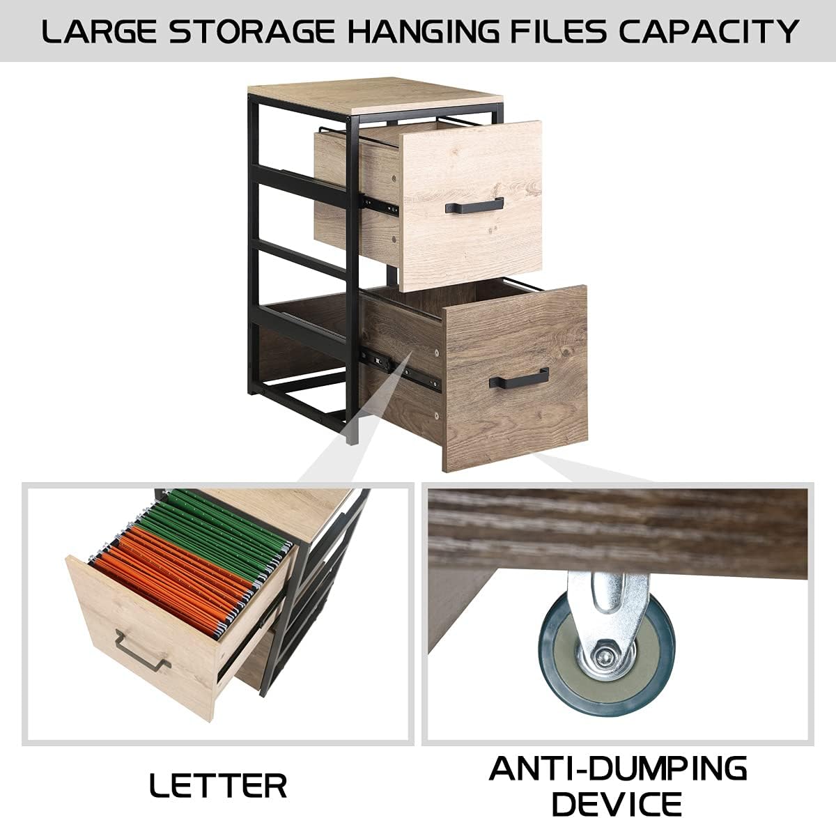 Wood File Cabinet with 2 Drawers, Brown V551180