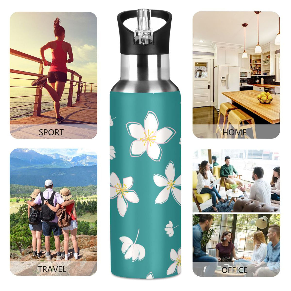 Teal Stainless Steel Insulated Water Bottle with Straw Lid S69399