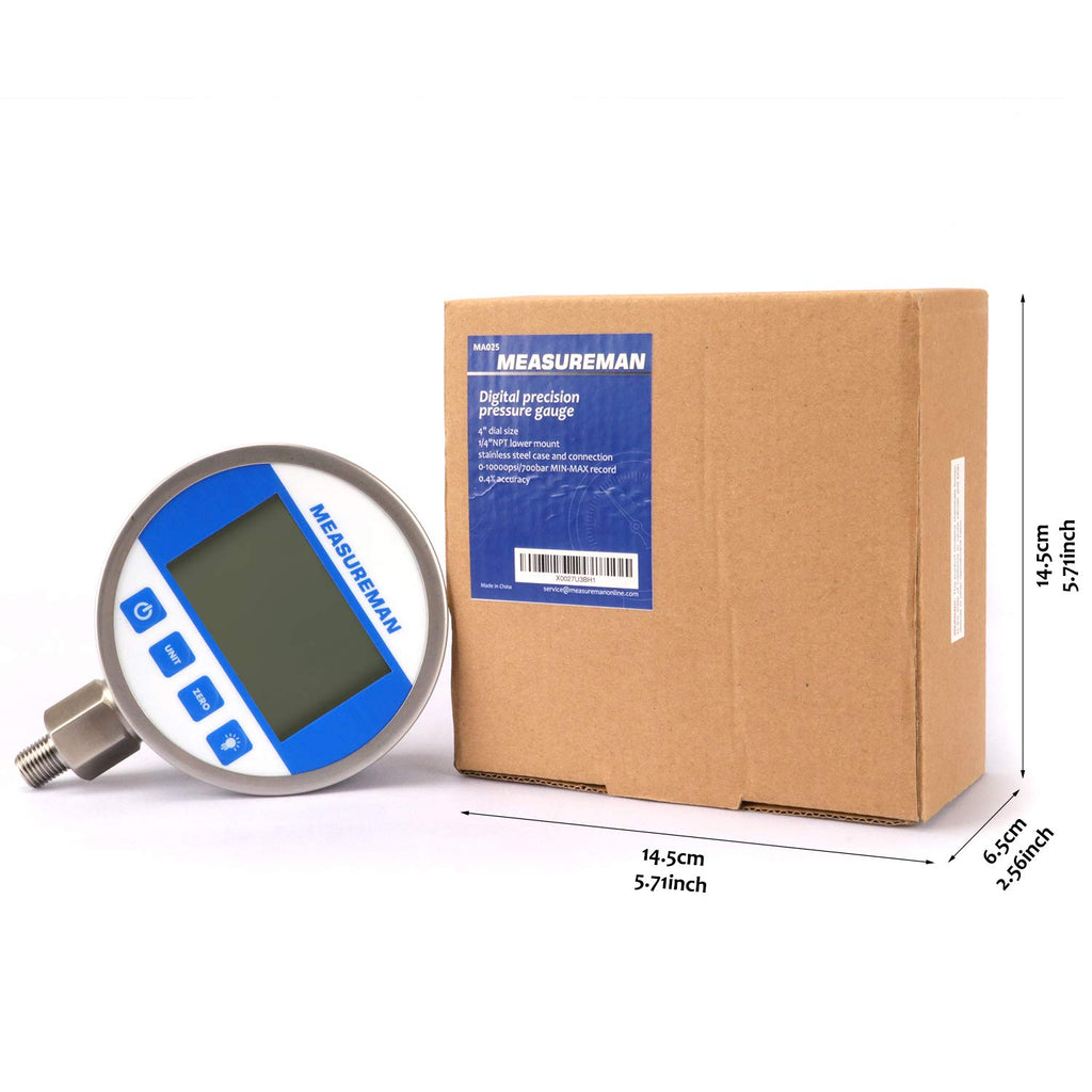Digital Pressure Gauge 0-10000psi/bar, 1/4NPT, Stainless Steel Case X348821