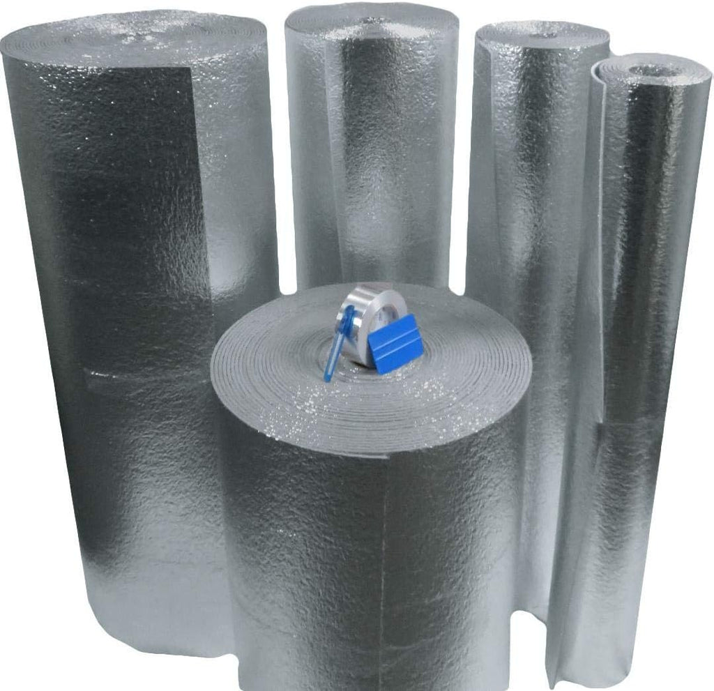 4' x 10' Roll (40 Sqft) Sound Deadener & Radiant Heat Barrier Mat Automotive Thermal Insulation w/ 10' Tape + Razor 1/4 Reflective Foam Core Pack of 2 O148