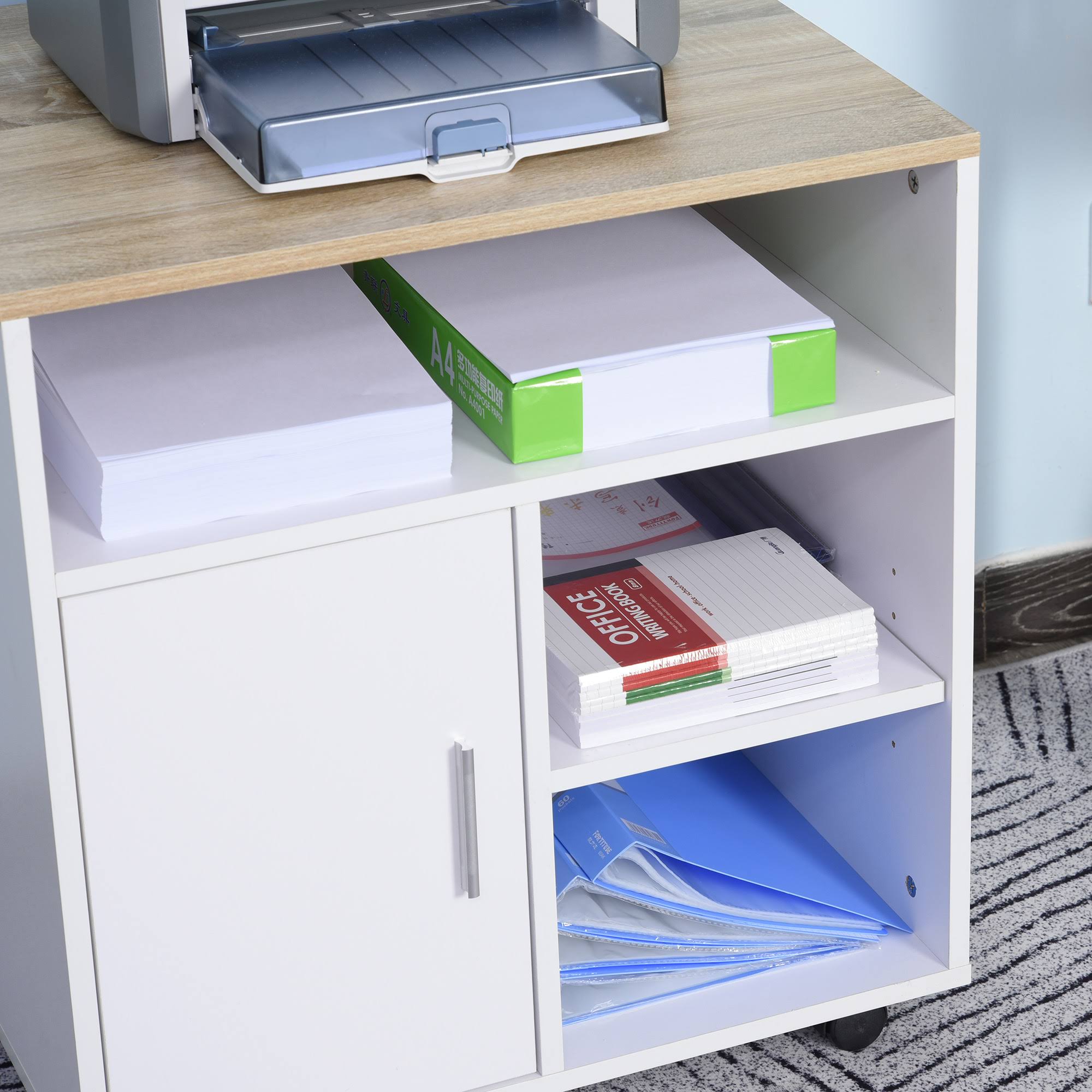 White Moveable Filing Cabinet with 4 Wheels G808899