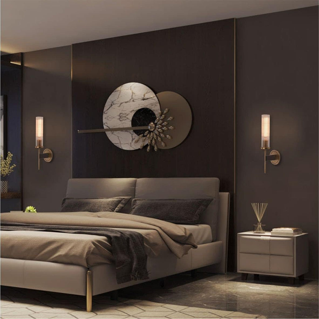 Modern Wall Sconce Clear with Crystal Cylindrical Lampshade 1-Light Brass 2Pack T4025