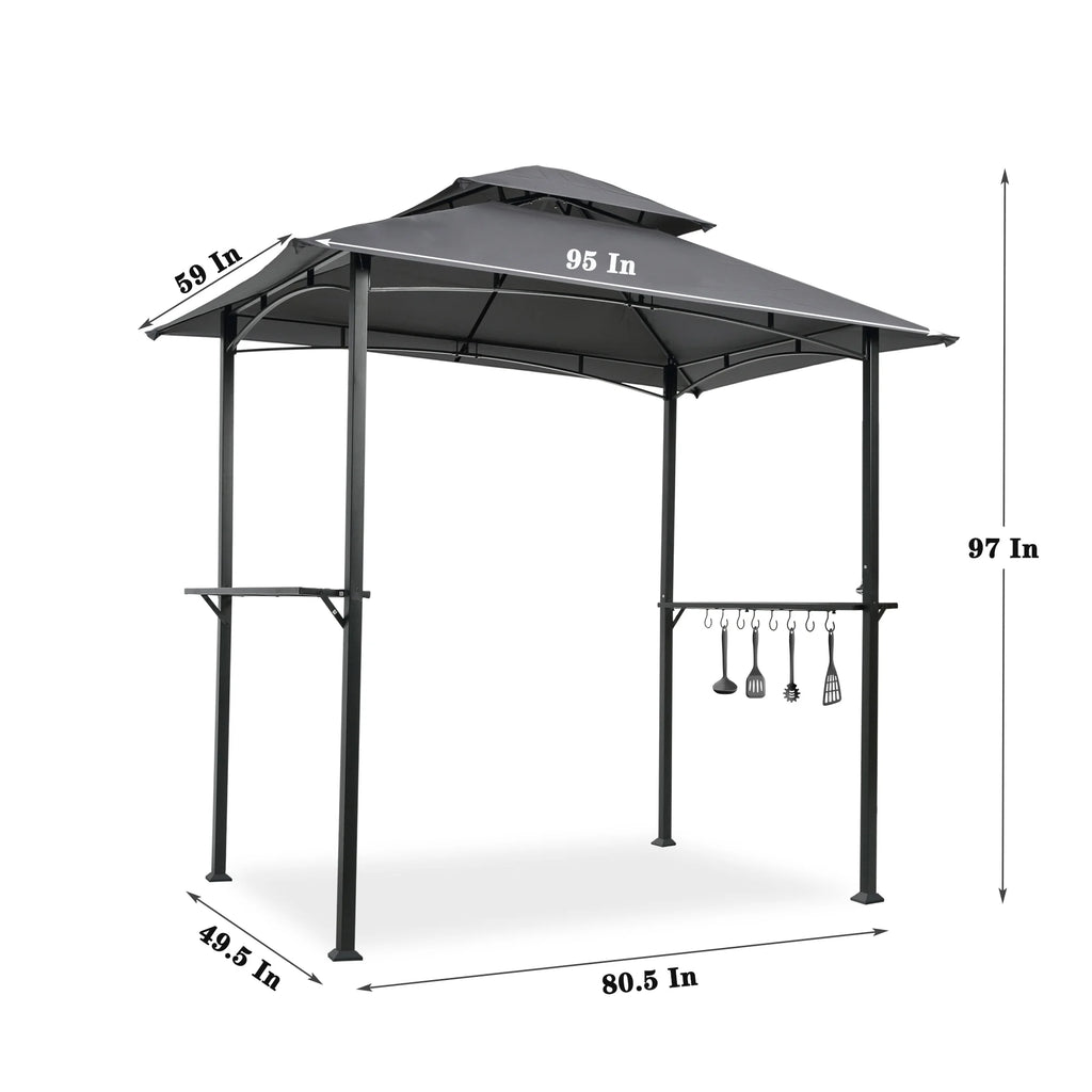 Double Tier Steel Frame BBQ Grill Gazebo Canopy with Bar Counters Y645
